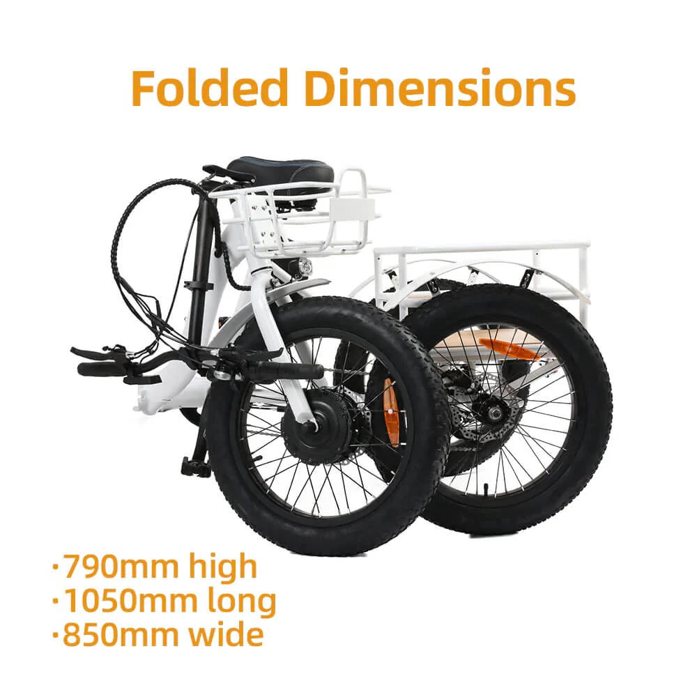 Eunorau 500W Fat Tire Folding Electric Trike w/ Twist Throttle